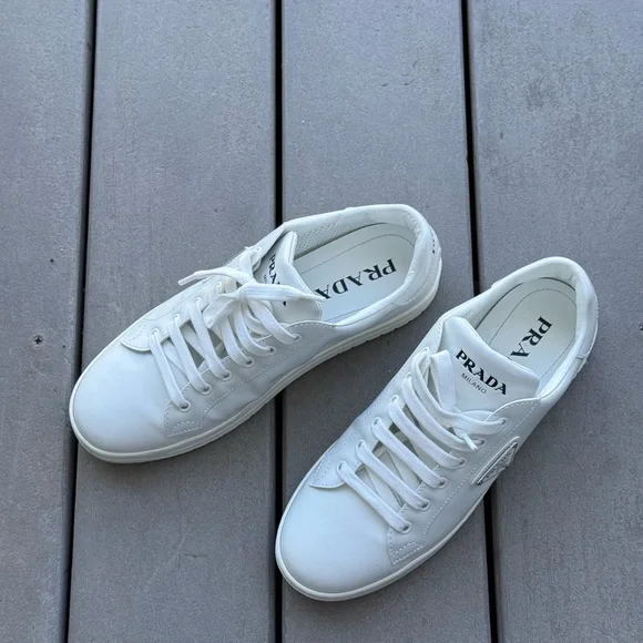 Authentic Prada White Low-Top Leather Sneakers for Women - Picture 3 of 8